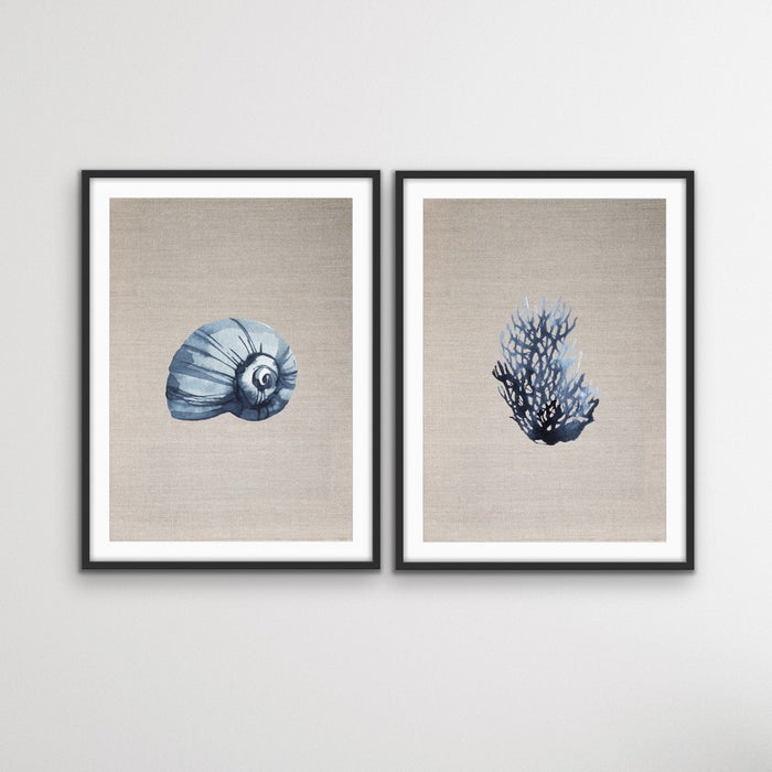 Hamptons Dark Coral On Linen - Two Piece Hamptons Coastal Beach Art Print Set, Wall Art, Ozark Home 