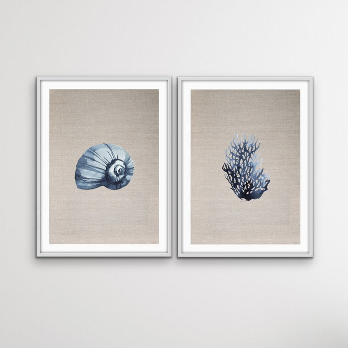 Hamptons Dark Coral On Linen - Two Piece Hamptons Coastal Beach Art Print Set, Wall Art, Ozark Home 