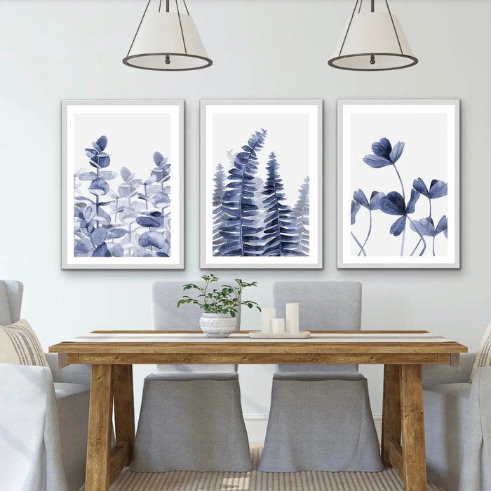 Hamptons Florals - Three Piece Blue Watercolour Original Hamptons Style Painting Set, Wall Art, Ozark Home 