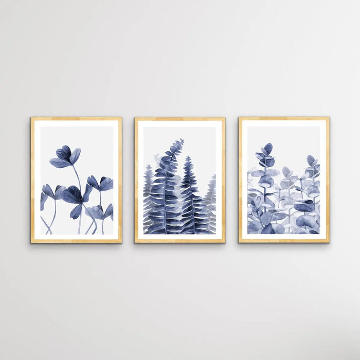 Hamptons Florals - Three Piece Blue Watercolour Original Hamptons Style Painting Set, Wall Art, Ozark Home 