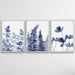 Hamptons Florals - Three Piece Blue Watercolour Original Hamptons Style Painting Set, Wall Art, Ozark Home 