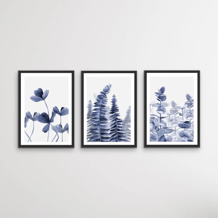 Hamptons Florals - Three Piece Blue Watercolour Original Hamptons Style Painting Set, Wall Art, Ozark Home 