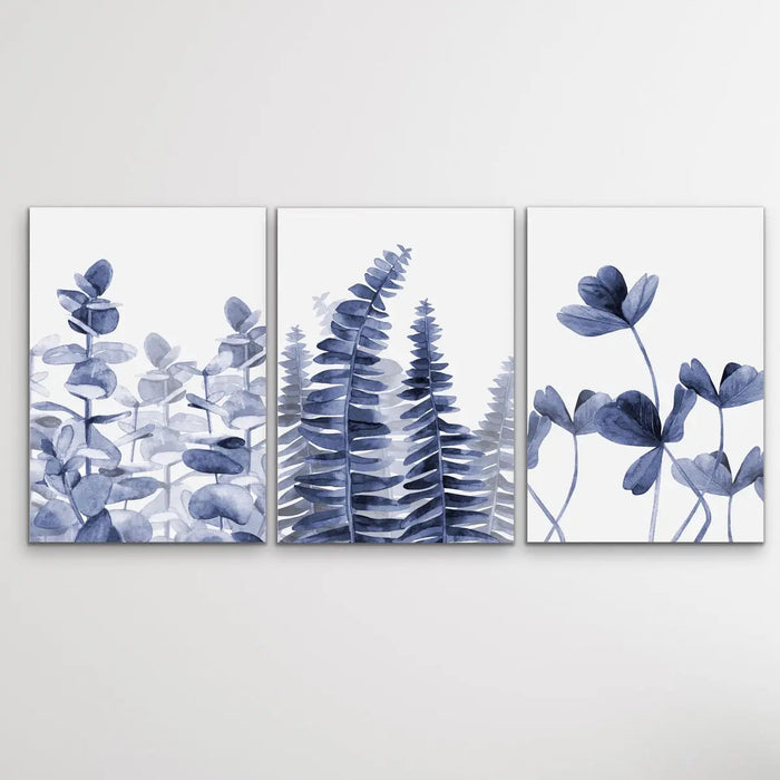 Hamptons Florals - Three Piece Blue Watercolour Original Hamptons Style Painting Set, Wall Art, Ozark Home 