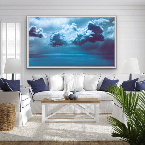 Heavy Clouds Blue Ocean Hamptons Coastal Sky Framed Canvas Print Wall Art Print, Wall Art, Ozark Home 