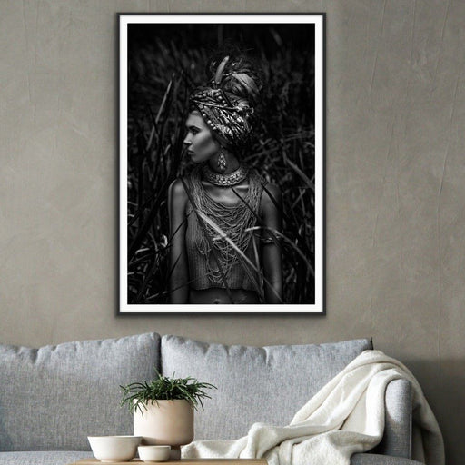 Her - Black And White Photographic Print of Woman In Headdress, Wall Art, Ozark Home 