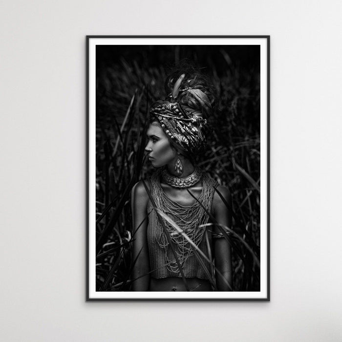 Her - Black And White Photographic Print of Woman In Headdress, Wall Art, Ozark Home 