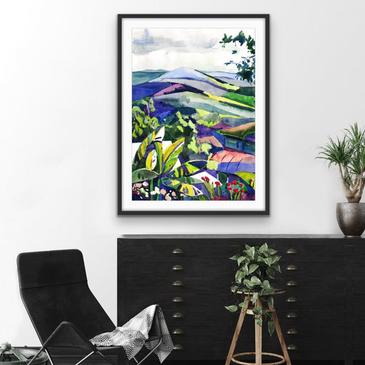 Hinterland - Colourful Watercolour Landscape Print on Canvas or Paper, Wall Art, Ozark Home 