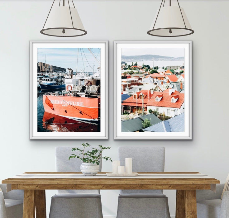 Hobart - Two Piece Photographic Print Set of Hobart Tasmania Houses and Boats, Wall Art, Ozark Home 