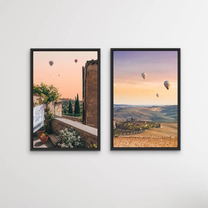 Hot Air Ballooning Over Tuscany - Two Piece Tuscany Italy Photographic Print Set, Wall Art, Ozark Home 