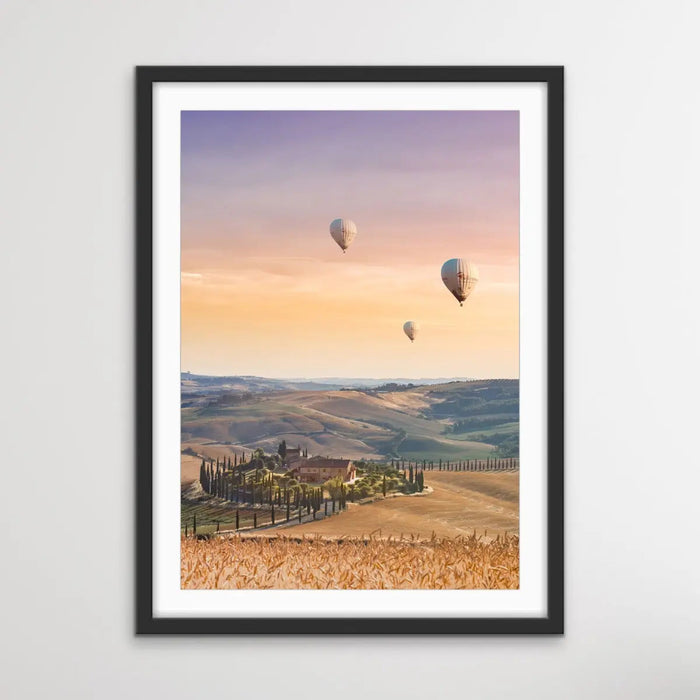 Hot Air Balloons Over Tuscany - Italian Landscape Art Print Stretched Canvas Wall Art