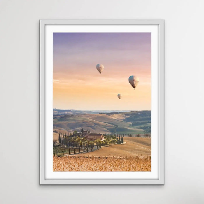 Hot Air Balloons Over Tuscany - Italian Landscape Art Print Stretched Canvas Wall Art