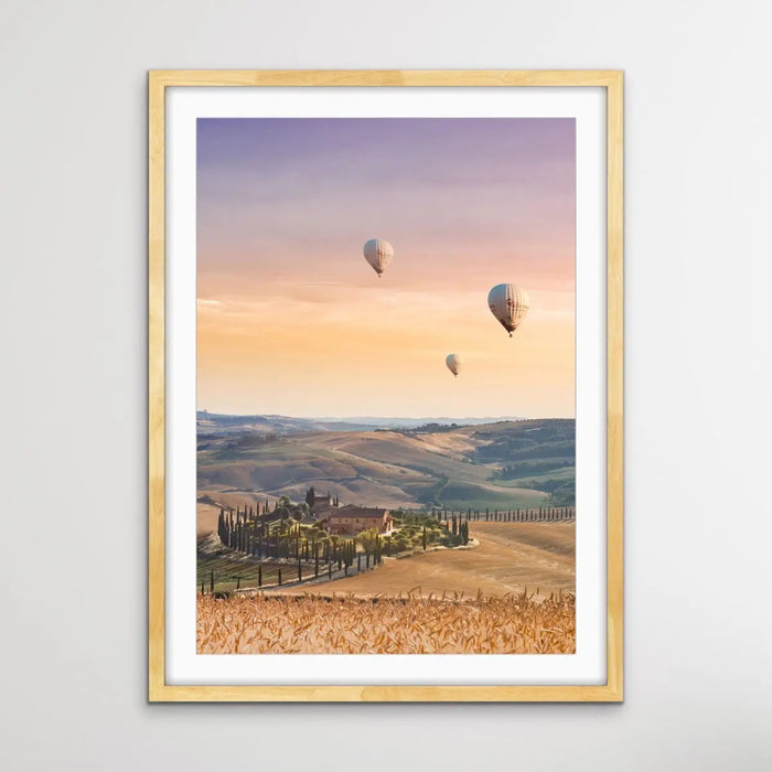 Hot Air Balloons Over Tuscany - Italian Landscape Art Print Stretched Canvas Wall Art