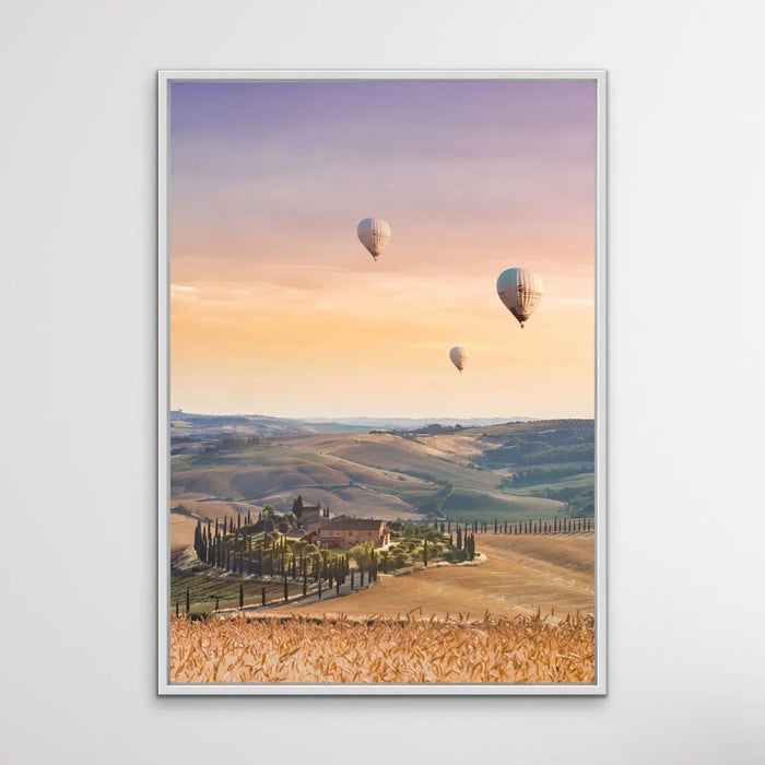 Hot Air Balloons Over Tuscany - Italian Landscape Art Print Stretched Canvas Wall Art