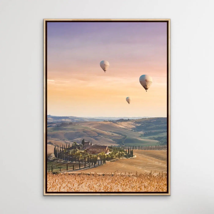 Hot Air Balloons Over Tuscany - Italian Landscape Art Print Stretched Canvas Wall Art