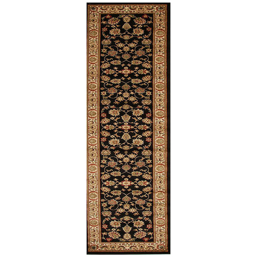 Inkaya Black & Gold Floral Motif Vintage Runner Rug, Rugs, Ozark Home 