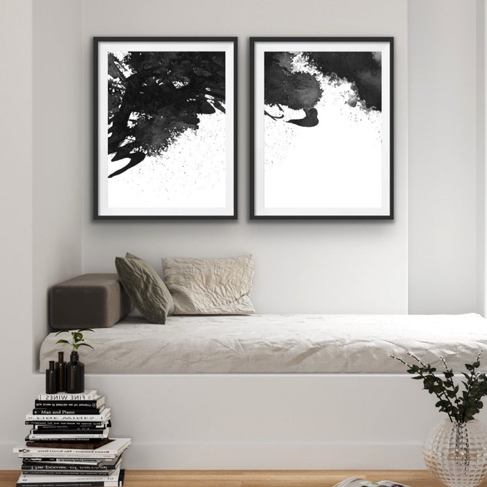 Ink Blot - Two Piece Black and White Ink Blot Stretched Canvas Wall Art, Wall Art, Ozark Home 