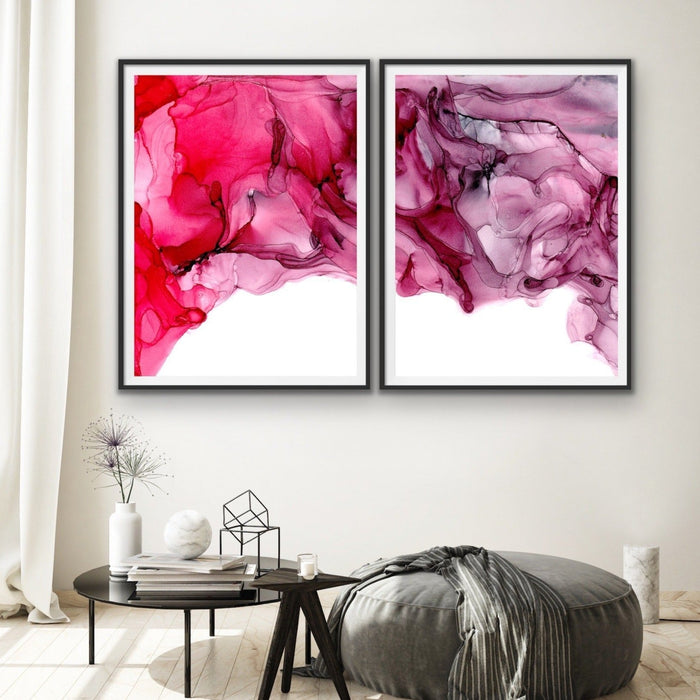 Ink Spill in Red- Two Piece Alcohol Ink Red Watercolour Canvas Wall Art Print, Wall Art, Ozark Home 