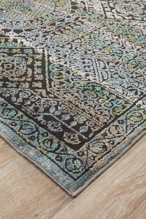 Juhayna Blue & Black Faded Transitional Coin Contemporary Rug, Rugs, Ozark Home 