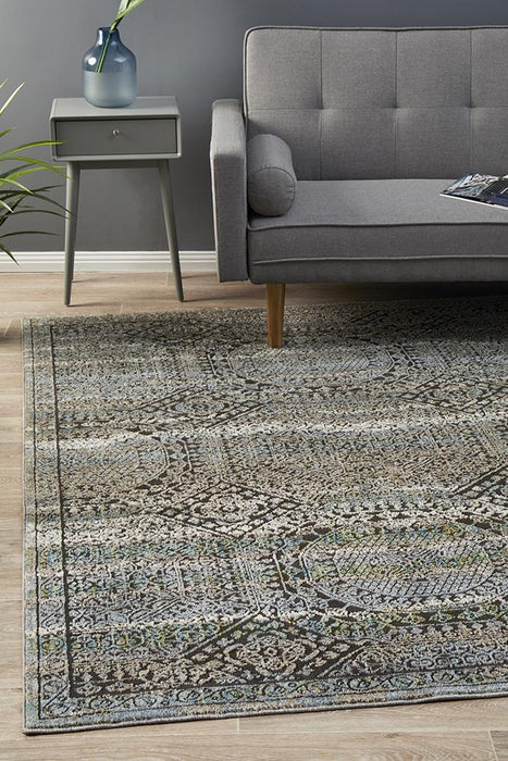 Juhayna Blue & Black Faded Transitional Coin Contemporary Rug, Rugs, Ozark Home 