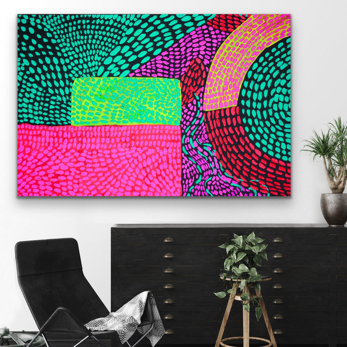 Journey - Neon Colourful Abstract Spotty Canvas Print