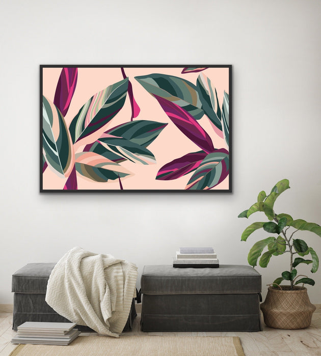 Jungle Dreaming - Pink Jungle Foliage Monstera Graphic Wall Art Print  on Canvas, Wall Art, Ozark Home 