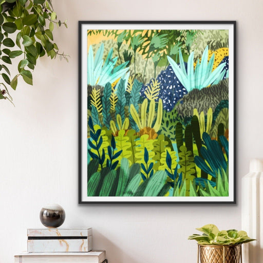 Jungle Drums - Green and Blue Jungle Print Wall Art, Wall Art, Ozark Home 