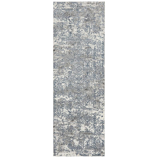 Karaburun White & Blue Faded Transitional Contemporary Runner Rug, Rugs, Ozark Home 