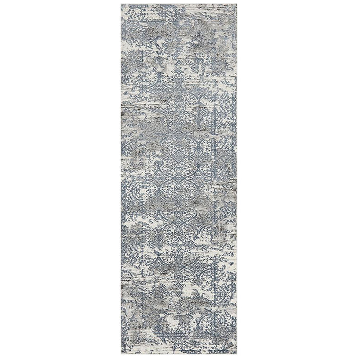 Karaburun White & Blue Faded Transitional Contemporary Runner Rug, Rugs, Ozark Home 