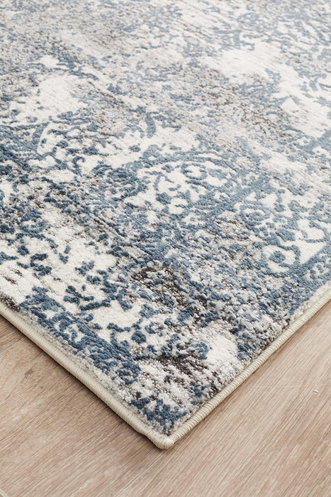 Karaburun White & Blue Faded Transitional Contemporary Runner Rug, Rugs, Ozark Home 