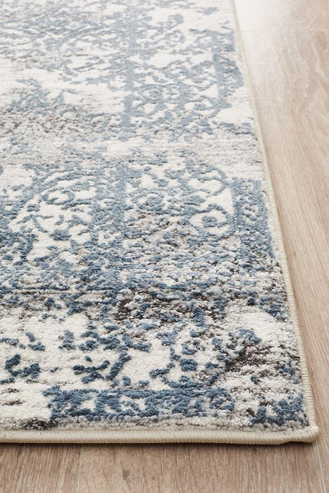 Karaburun White & Blue Faded Transitional Contemporary Runner Rug, Rugs, Ozark Home 