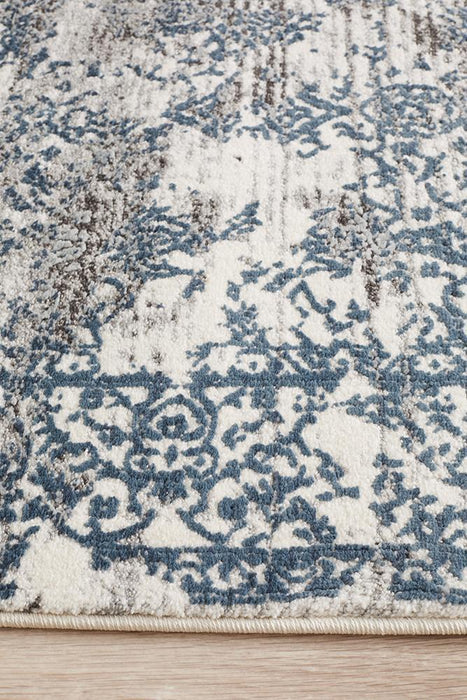 Karaburun White & Blue Faded Transitional Contemporary Runner Rug, Rugs, Ozark Home 