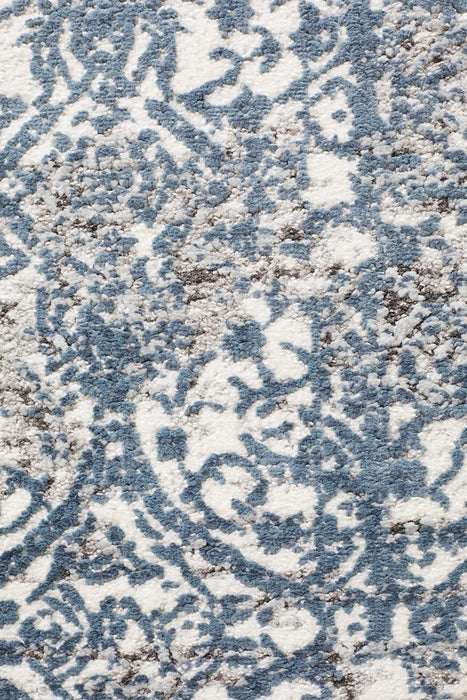 Karaburun White & Blue Faded Transitional Contemporary Runner Rug, Rugs, Ozark Home 