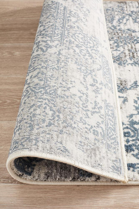 Karaburun White & Blue Faded Transitional Contemporary Runner Rug, Rugs, Ozark Home 