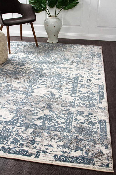 Karaburun White & Blue Faded Transitional Contemporary Rug, Rugs, Ozark Home 