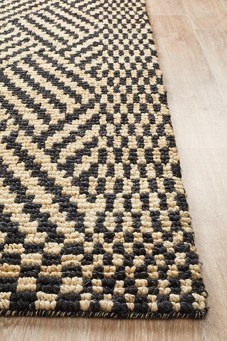 Korba Natural & Black Tribal Check Pattern Handwoven Jute Rug, Rugs, Ozark Home 