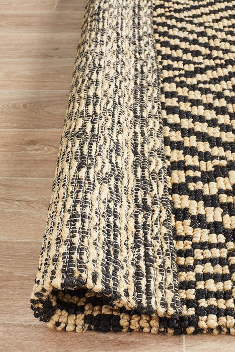 Korba Natural & Black Tribal Check Pattern Handwoven Jute Rug, Rugs, Ozark Home 