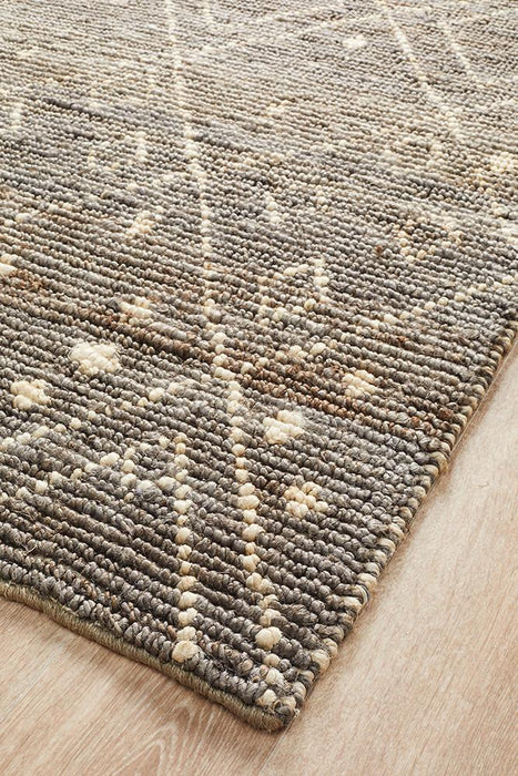 Korba Grey & White Diamond Pattern Handwoven Jute Rug, Rugs, Ozark Home 