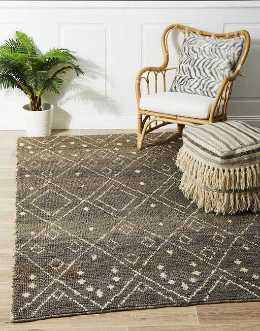 Korba Grey & White Diamond Pattern Handwoven Jute Rug, Rugs, Ozark Home 