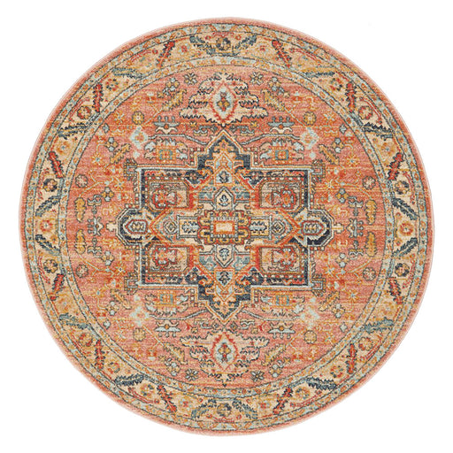 Limonlu Salmon Round Tribal Geometric Motif Vintage Rug, Rugs, Ozark Home 