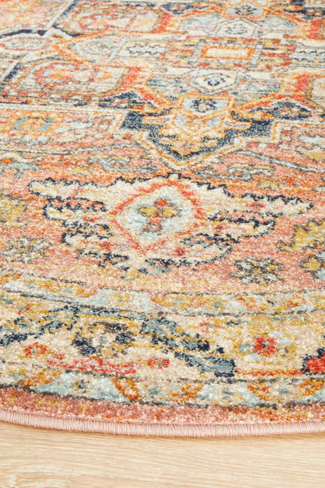 Limonlu Salmon Round Tribal Geometric Motif Vintage Rug, Rugs, Ozark Home 