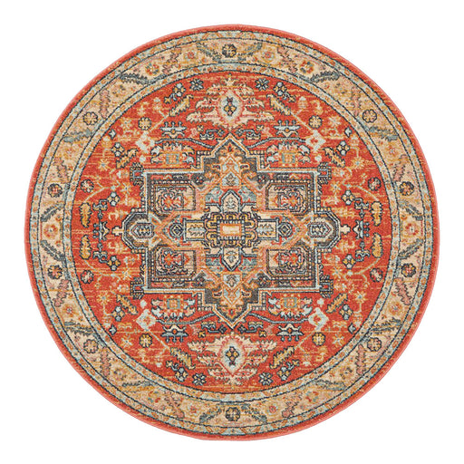 Limonlu Crimson Round Distressed Oriental Motif Vintage Rug, Rugs, Ozark Home 