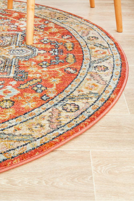 Limonlu Terracotta Round Tribal Geometric Motif Vintage Rug, Rugs, Ozark Home 