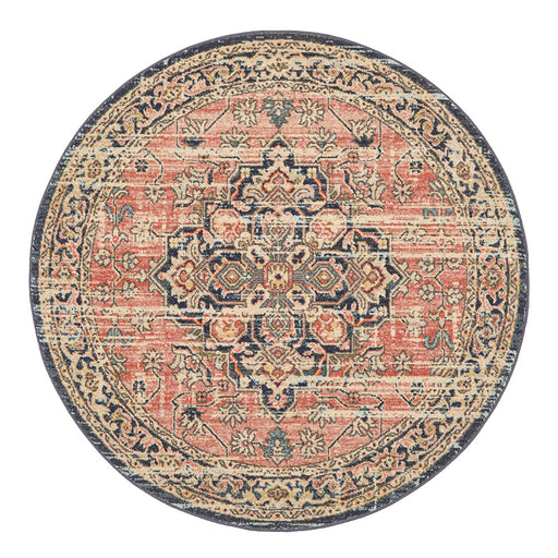 Limonlu Brick Round Tribal Floral Motif Vintage Rug, Rugs, Ozark Home 