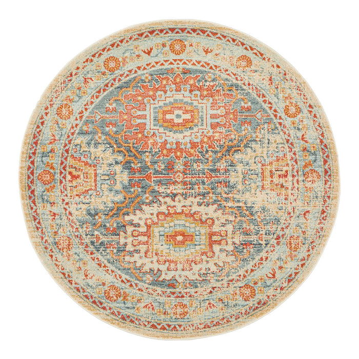 Limonlu Blue Round Tribal Geometric Medallion Vintage Rug, Rugs, Ozark Home 