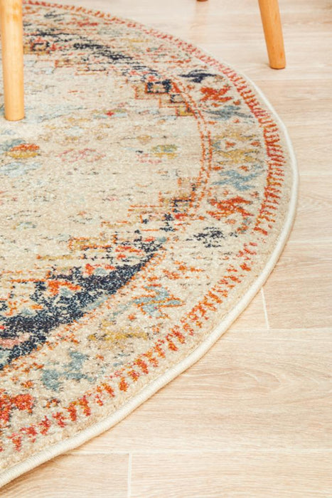 Limonlu Autumn Round Tribal Geometric Aztec Medallion Vintage Rug, Rugs, Ozark Home 