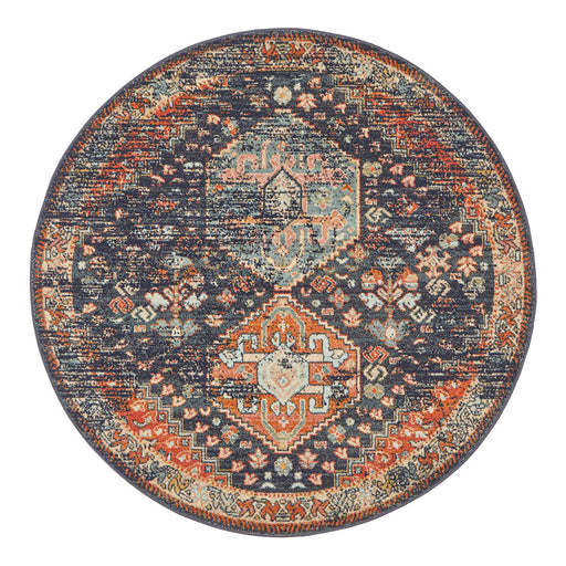 Limonlu Navy Round Tribal Geometric Aztec Medallion Vintage Rug, Rugs, Ozark Home 