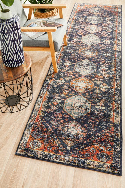 Limonlu Navy Tribal Geometric Aztec Medallion Vintage Runner Rug, Rugs, Ozark Home 