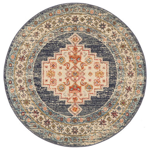 Limonlu Ecru Round Tribal Geometric Aztec Rondure Vintage Rug, Rugs, Ozark Home 