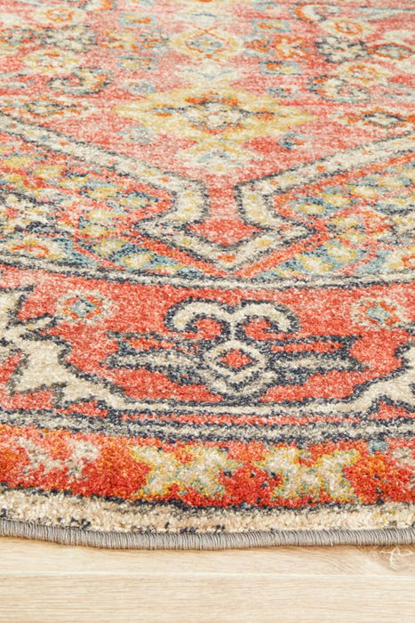 Limonlu Crimson Round Distressed Oriental Motif Vintage Rug, Rugs, Ozark Home 