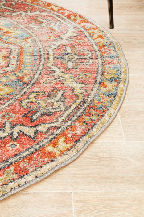 Limonlu Crimson Round Distressed Oriental Motif Vintage Rug, Rugs, Ozark Home 